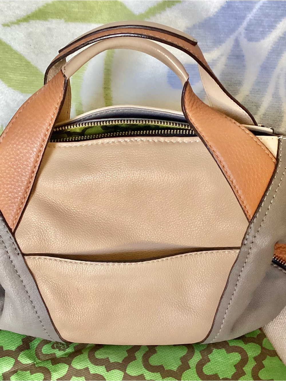 orYANY “Lian” Tri-Tone Leather Satchel in Beige, Gray & Tan - Picture 3 of 12